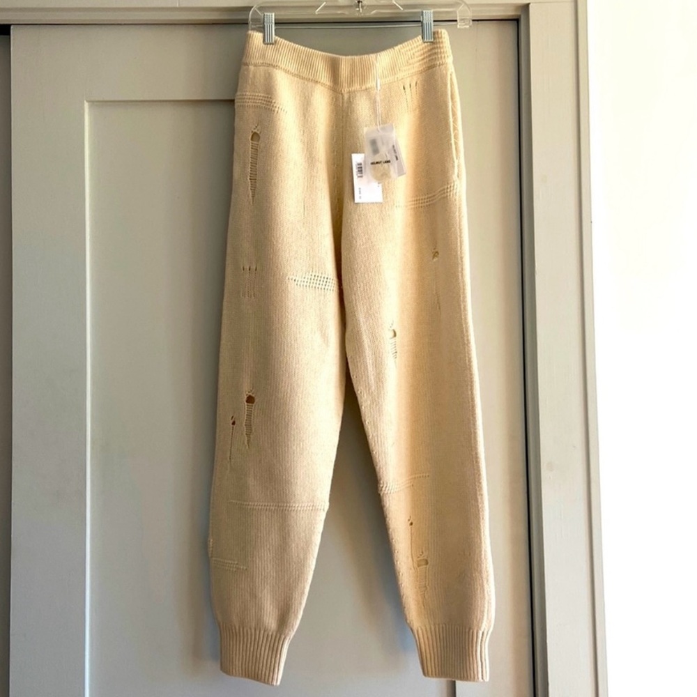 Helmut Lang Cream Wool Cashmere Knit Jogger Pants